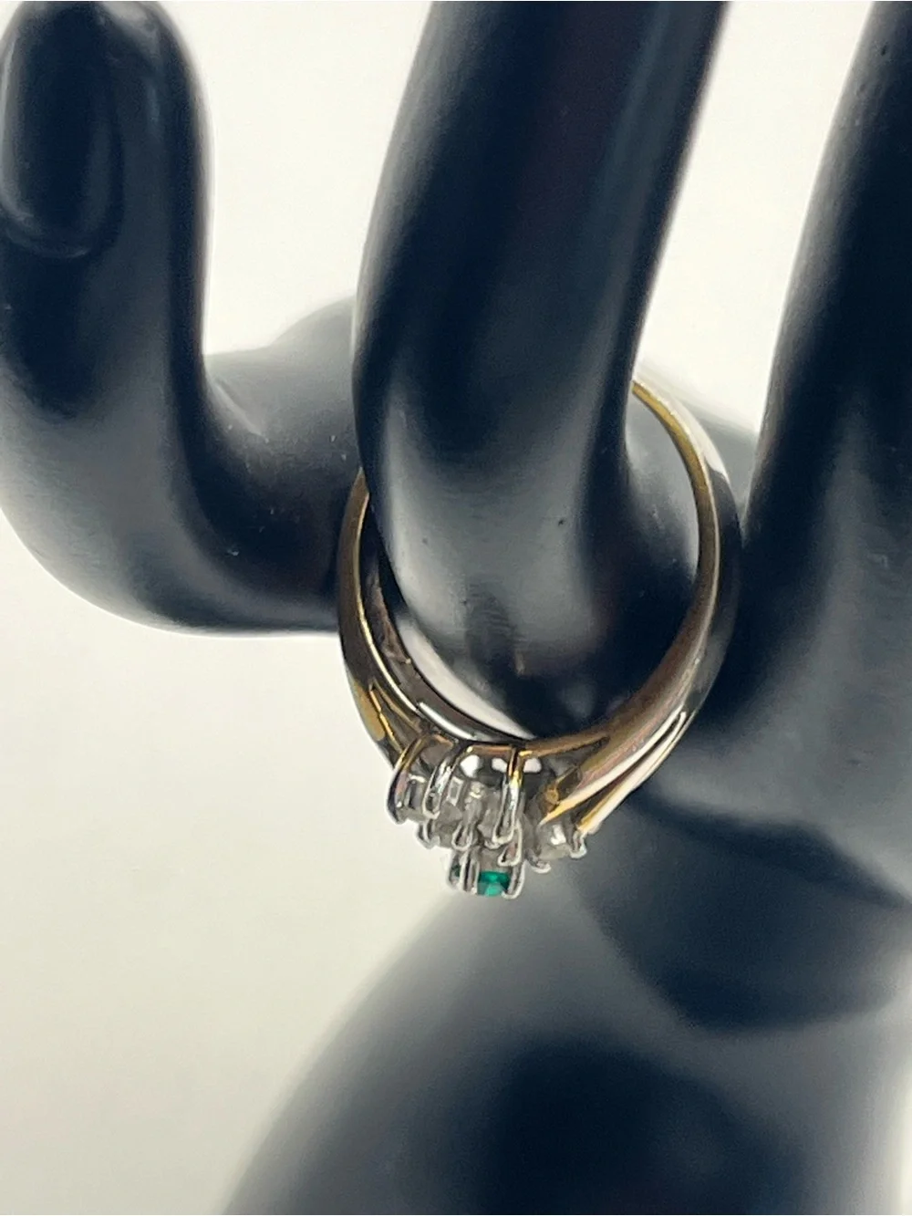 14k gold electroplate green & clear rhinestone cluster cocktail ring sz 8.75